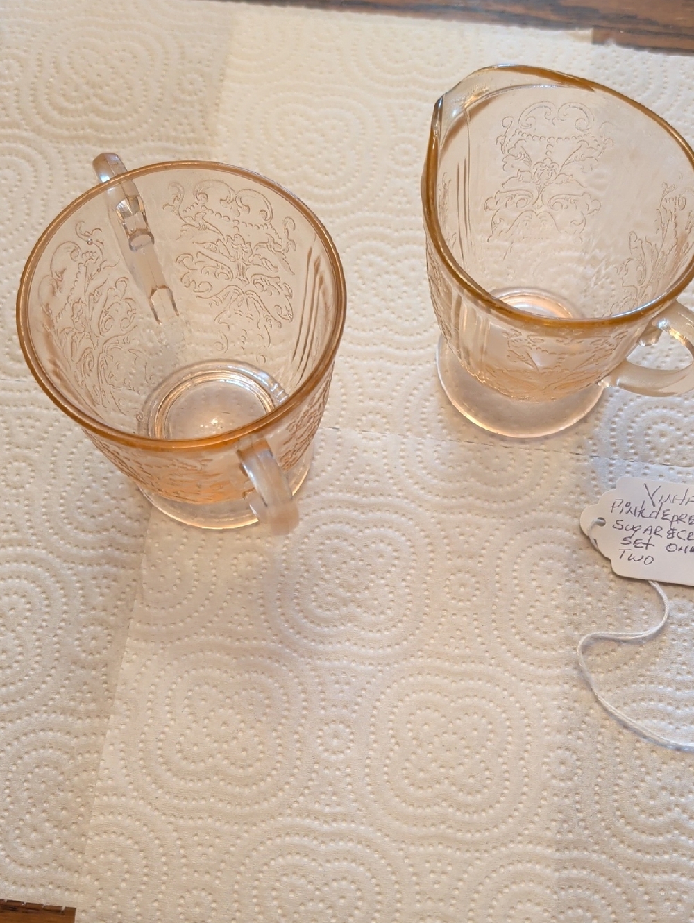 Pink Embossed Glass Creamer and Sugar Set - Decorative Serveware